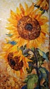 Beautiful sunflower painting, with thick paint strokes. Generative Ai