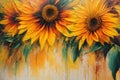 Beautiful sunflowers bouquet on grunge wooden background