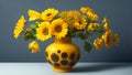 Beautiful sunflowers bouquet in a metal vase Ai Generated Royalty Free Stock Photo