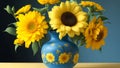 Beautiful sunflowers bouquet in a metal vase Ai Generated Royalty Free Stock Photo