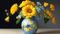 Beautiful sunflowers bouquet in a metal vase Ai Generated Royalty Free Stock Photo