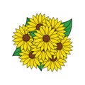 Beautiful sunflowers bouquet on white background