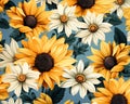 beautiful sunflowers and dsy floral pattern background.