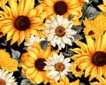 beautiful sunflowers and dsy floral pattern background.