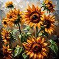 Beautiful sunflowers oil painting - ai generated image