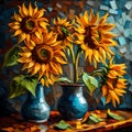 Beautiful sunflowers oil painting - ai generated image