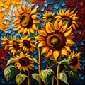 Beautiful sunflowers oil painting - ai generated image