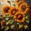 Beautiful sunflowers oil painting - ai generated image