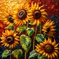 Beautiful sunflowers oil painting - ai generated image