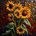 Beautiful sunflowers oil painting - ai generated image