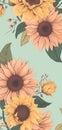 Beautiful sunflowers wallpaper background illustration. Generative Ai