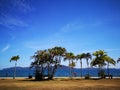 Bright blue sunny sky above with beautiful ocean view. Royalty Free Stock Photo