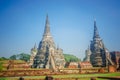 Beautiful sunny day without clouds in the Buddhist temple in Wat phra Ram Ayutthaya, Thailand Royalty Free Stock Photo