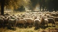 A herd of sheep in a pasture on a sunny day created with Generative AI