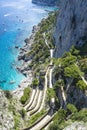 Beautiful sunny day at Via Krupp, on the coast of Mediterranean Sea - Capri Island ,Italy. Royalty Free Stock Photo