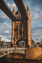 Beautiful sunny evening sunset view of the Tower Bridge with the cloudy blue sky Royalty Free Stock Photo