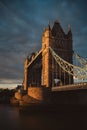 Beautiful sunny evening sunset view of the Tower Bridge with the cloudy blue sky Royalty Free Stock Photo