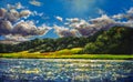 Beautiful sunny island in the ocean - realistic oil painting