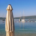 Beautiful sunny Mediterranean landscape. Summer beach vacation. Montenegro, Adriatic Sea. View of Bay of Kotor Royalty Free Stock Photo