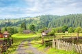 Beautiful sunny morning in the village, Vorokhta, Carpathian Mountains, Ukraine Royalty Free Stock Photo