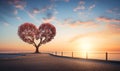 A beautiful sunny Valentine\'s Day with a lonely tree with a symbolic heart-shaped crown