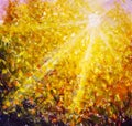 Beautiful sunny warm oil painting on canvas