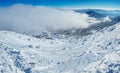 Beautiful sunny winter landscape in thÃÆ mountains. Mountain and fir trees covered with snow and clouds Royalty Free Stock Photo