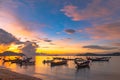 Beautiful sunrise above fishing boats on Rawai beach, Royalty Free Stock Photo