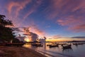 light through the cloud to sky above fishing boats at Rawai beach Royalty Free Stock Photo