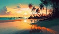 Beautiful Sunrise Abstract Illustration Style Travel Poster - Generative AI Illustration