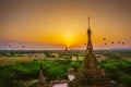 Beautiful sunrise in Bagan - city of thousands of Buddhist pagodas. Myanmar