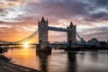 Beautiful sunrise behind the Tower bridge in London, United Kingdom Royalty Free Stock Photo