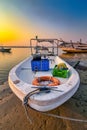 Beautiful Sunrise Boat in seaside. Dammam -Saudi Arabia Royalty Free Stock Photo