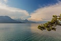 Mountains and clouds are reflected in the sea water. City Of Kemer, Turkey. Royalty Free Stock Photo