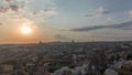 Beautiful sunrise with colorful hot air balloons take off and flying in clear morning sky aerial timelapse in Cappadocia Royalty Free Stock Photo