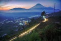 Beautiful sunrise of Dieng with longexposure light painting on the roads.
