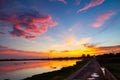 Beautiful sunrise and dramatic clouds on the sky Royalty Free Stock Photo