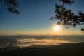 Beautiful sunrise with endless horizon and sea of mist on Phukradueang national park loei city thailand