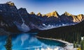 Beautiful sunrise at the famous Lake Moraine in Alberta, Canada Royalty Free Stock Photo