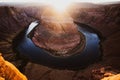 Beautiful Sunrise at Horseshoe Bend on Colorado River in Glen Canyon, Arizona, USA. Arizona Horseshoe Bend in Grand Royalty Free Stock Photo