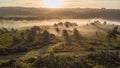 Beautiful sunrise image of drone aerial view of Autumn Fall forest scene landscape Royalty Free Stock Photo