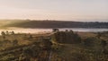 Beautiful sunrise image of drone aerial view of Autumn Fall forest scene landscape Royalty Free Stock Photo