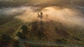 Beautiful sunrise image of drone aerial view of Autumn Fall forest scene landscape Royalty Free Stock Photo