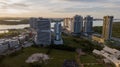 Beautiful aerial view sunrise at The Kota Iskandar Mosque located at Kota Iskandar, Iskandar Puteri, a Johor State