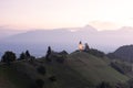 Beautiful sunrise landscape of church in Jamnik, Slovenia