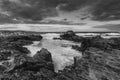 Beautiful sunrise landscape of Godrevy on Cornwall coastline in Royalty Free Stock Photo