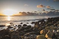 Beautiful sunrise landscape image of Church Ope Cove in Portland