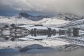 Beautiful Winter landscape image of Llynnau Mymbyr in Snowdonia