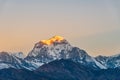 Beautiful sunrise light kissing Dhaulagiri mountain summit viewed from Poonhill Ghorepani Nepal Royalty Free Stock Photo