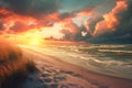 Beautiful sunrise ocean coast. Generative AI